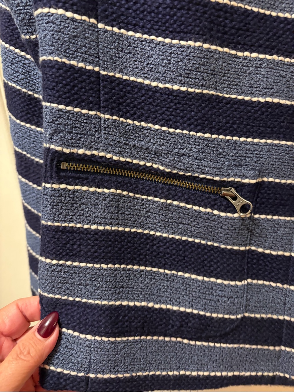 LOFT Womens Size 8 NWT Blue Striped Textured Boucle Zip Front Jacket Blazer - Picture 4 of 10